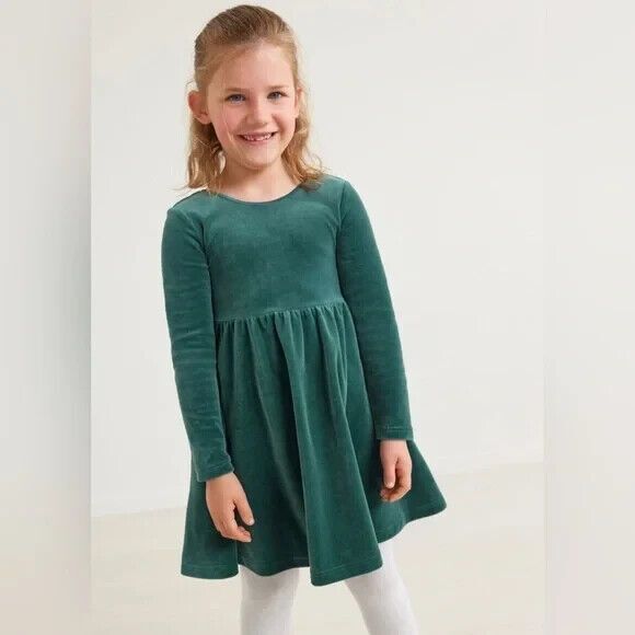 HANNA ANDERSSON Green Velour Long Sleeve Skater Dress Holiday Party SIZE 12 - Picture 1 of 13